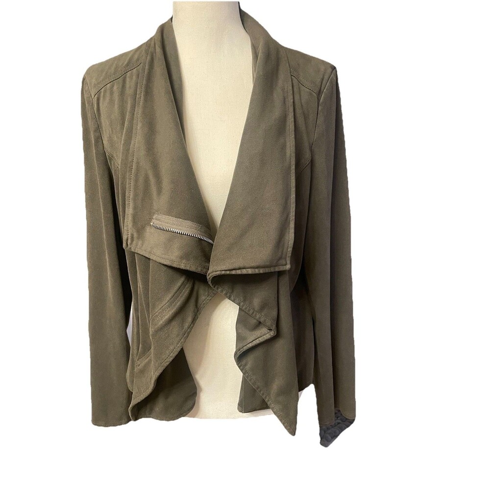Atmosphere Faux Suede Jacket Sz 8 Olive Green Drape Slouchy Whimsygoth Layer